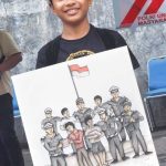 Dwi Fandika, pelukis muda asal Sukawati, meraih juara dalam lomba lukis HUT Bhayangkara ke-79 Polres Gianyar.