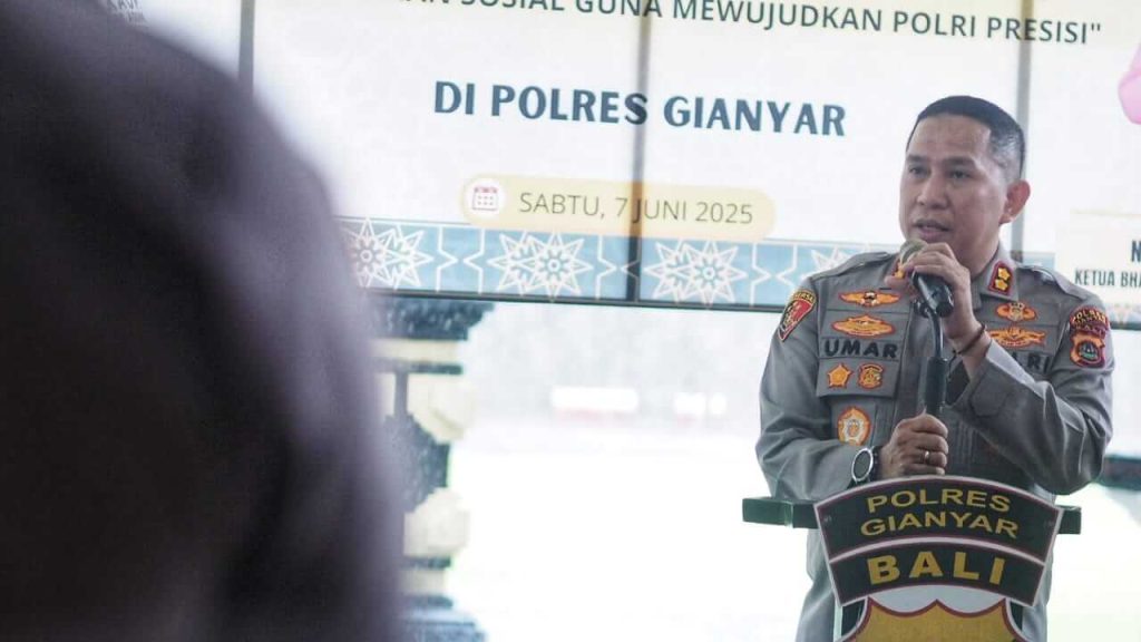 Kapolres Gianyar AKBP Umar menyampaikan pidato pembukaan di Mapolres Gianyar.
