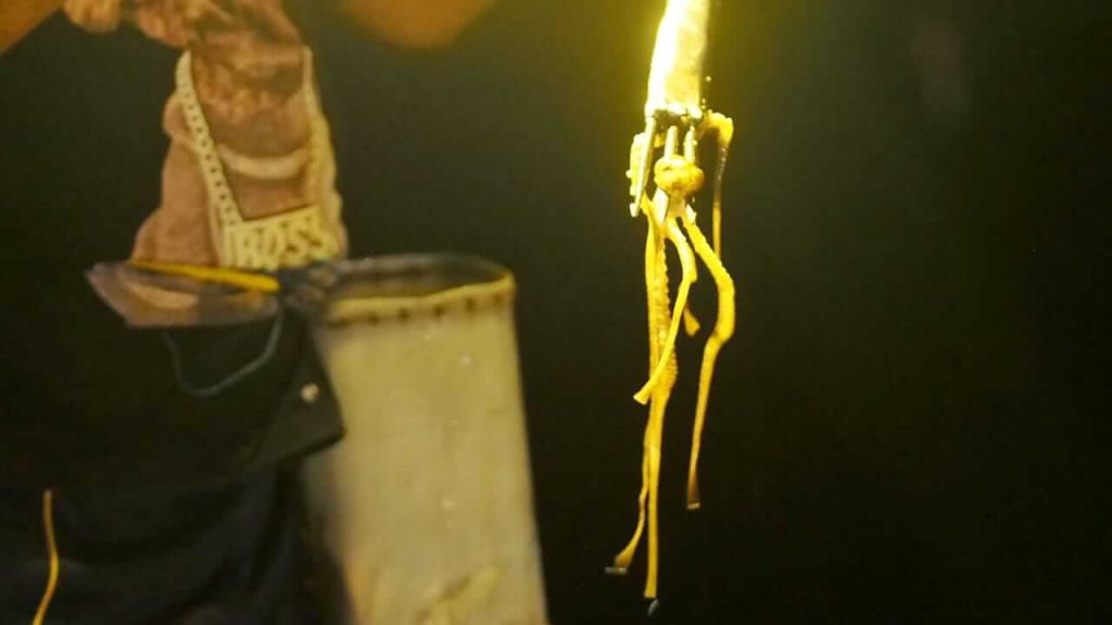 Gurita hasil tangkapan warga di perairan dangkal saat air laut surut.