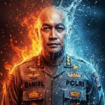 Kombes Pol. Daniel Widya Mucharam, S.I.K., M.P.A., Karo Rena Polda Bali, berdiri dengan sikap tenang yang mencerminkan ketegasan dan kedalaman spiritual.