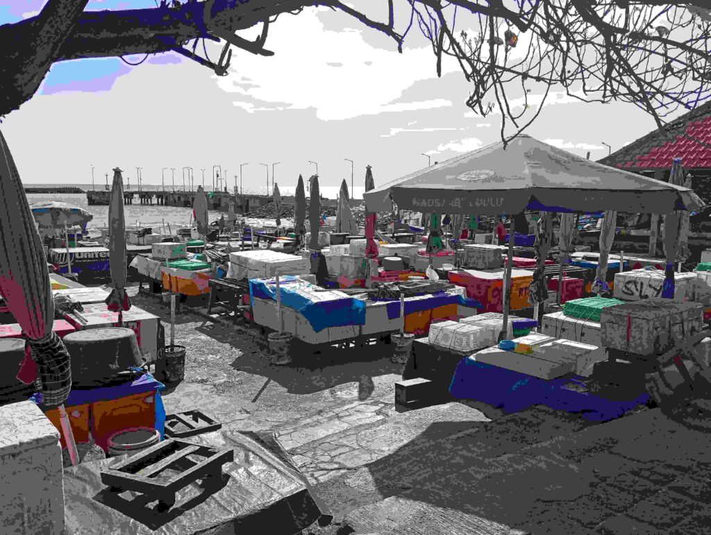 Warga membeli ikan segar di pasar menjelang Hari Raya Nyepi.