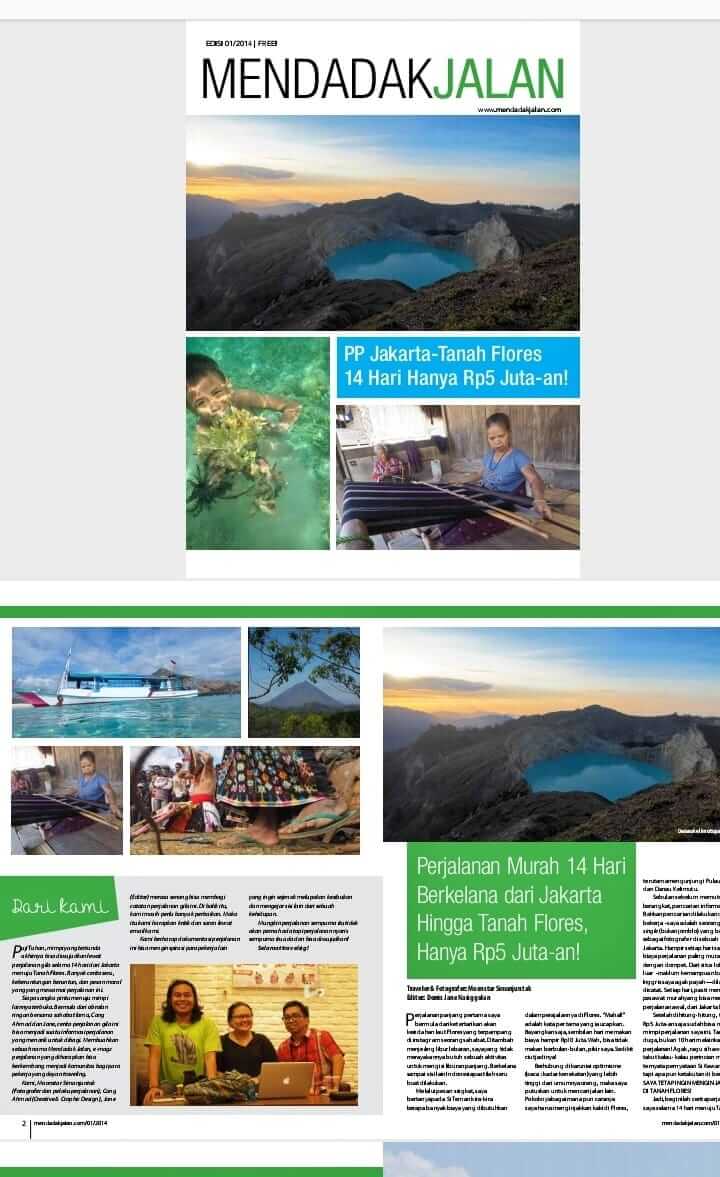 Halaman karya dalam majalah digital yang mendokumentasikan perjalanan Jakarta–Flores.
