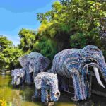 Patung keluarga gajah dari kaleng bekas sebagai karya kreatif ramah lingkungan