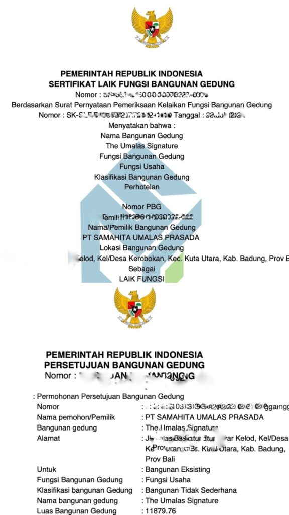 Dokumen Persetujuan Bangunan Gedung (PBG) dan Sertifikat Laik Fungsi (SLF)