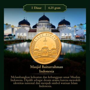 Desain dinar dengan ilustrasi Masjid Raya Baiturrahman.