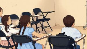 Ilustrasi kegiatan homeschooling dalam kelompok kecil siswa.
