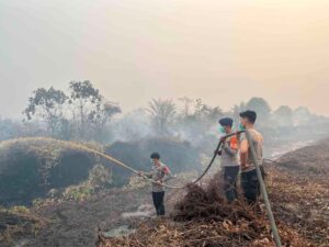 Personel Satbrimob Polda Bali melakukan penanganan kebakaran di sejumlah lokasi.